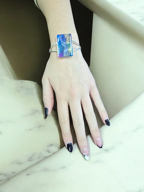 Handmade Sterling Silver Plated Cuff Bracelet With Rectangular Purple Accent – Adjustable Fit | Made in USA Michelle Marie Boutique  Bracelets