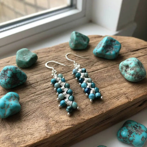 Handmade Sterling Silver Turquoise Jasper Earrings – Wire Wrapped Design | Made in USA Alexa Martha Designs  Earrings