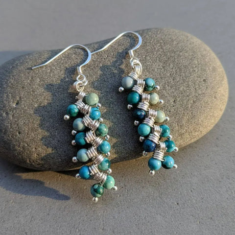 Handmade Sterling Silver Turquoise Jasper Earrings – Wire Wrapped Design | Made in USA Alexa Martha Designs  Earrings