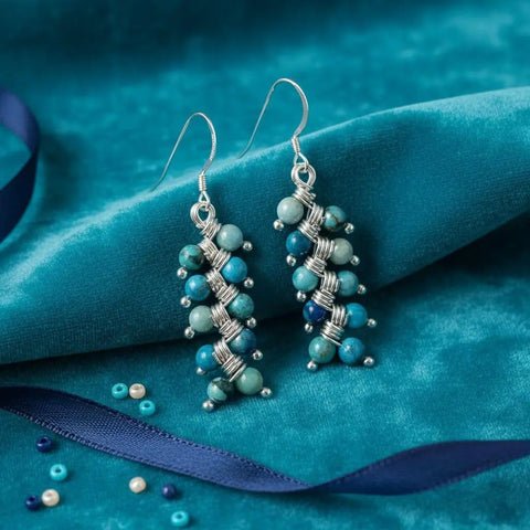 Handmade Sterling Silver Turquoise Jasper Earrings – Wire Wrapped Design | Made in USA Alexa Martha Designs  Earrings