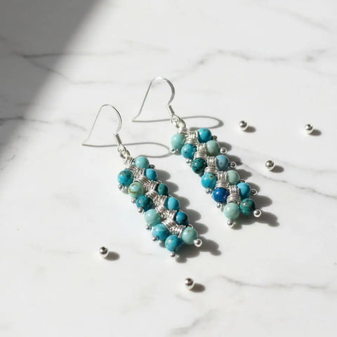 Handmade Sterling Silver Turquoise Jasper Earrings – Wire Wrapped Design | Made in USA Alexa Martha Designs  Earrings