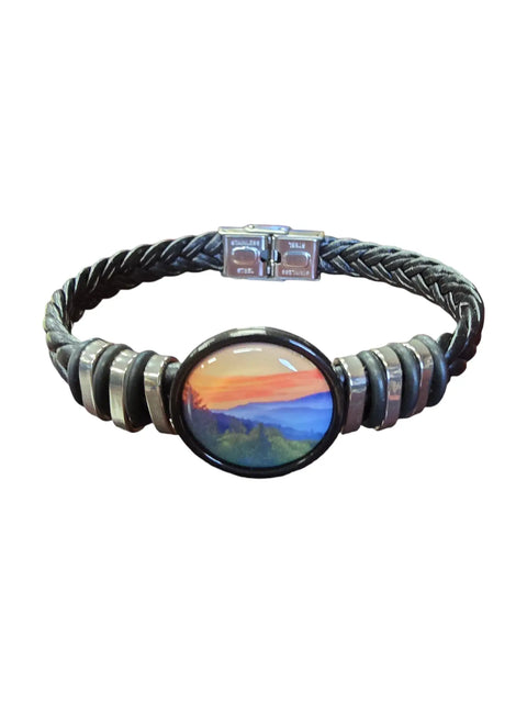 Handmade Sunset Mountains Braided Leather Bracelet 7-9 Inch Adjustable Band | Nature-Inspired Jewelry Made in USA Michelle Marie Boutique  Bracelets