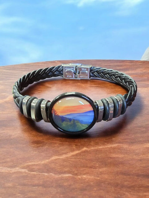 Handmade Sunset Mountains Braided Leather Bracelet 7-9 Inch Adjustable Band | Nature-Inspired Jewelry Made in USA Michelle Marie Boutique  Bracelets