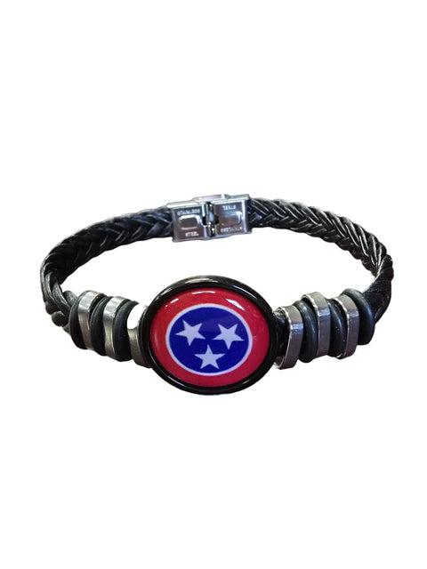 Handmade Tennessee Flag Braided Leather Bracelet – Durable Adjustable Band – Michelle Marie Boutique | Made in USA Michelle Marie Boutique  Bracelets
