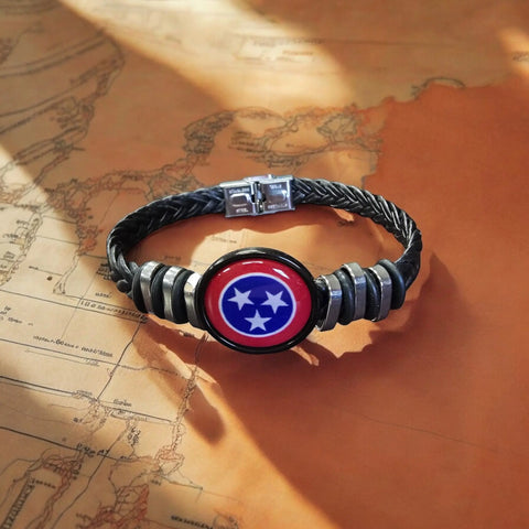 Handmade Tennessee Flag Braided Leather Bracelet – Durable Adjustable Band – Michelle Marie Boutique | Made in USA Michelle Marie Boutique  Bracelets