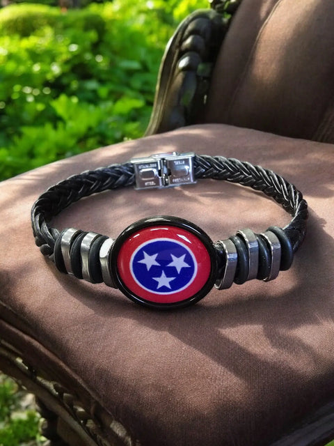 Handmade Tennessee Flag Braided Leather Bracelet – Durable Adjustable Band – Michelle Marie Boutique | Made in USA Michelle Marie Boutique  Bracelets