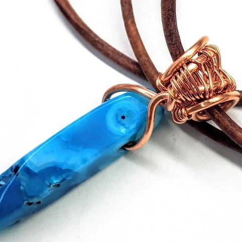 Handmade Turquoise Agate Pendant Necklace – Wire Wrapped Copper | Made in USA Alexa Martha Designs  Necklace