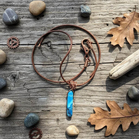 Handmade Turquoise Agate Pendant Necklace – Wire Wrapped Copper | Made in USA Alexa Martha Designs  Necklace