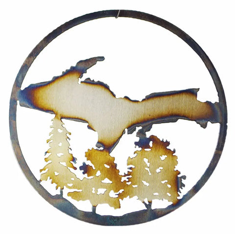 Handmade Upper Peninsula Rustic Wall Art – Metal Circle Decor | Made in USA Knights Home Decor  item