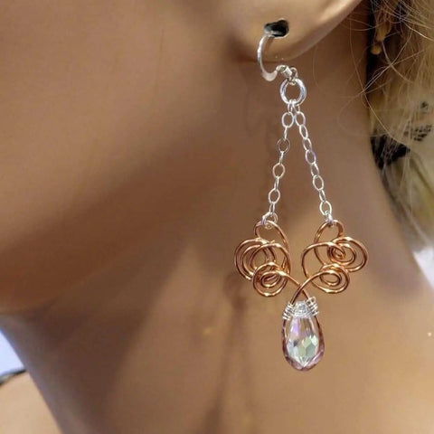 Handmade Wire Sculpted Angel Wing Crystal Drop Earrings – Made in Montana, USA Alexa Martha Designs  Earrings