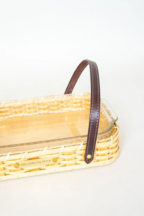 Handwoven 15 Inch Casserole Basket With Full Grain Leather Handles – Amish Craft | Made In USA Millstream Home  Baskets