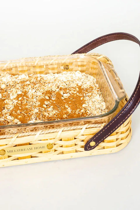 Handwoven 15 Inch Casserole Basket With Full Grain Leather Handles – Amish Craft | Made In USA Millstream Home  Baskets