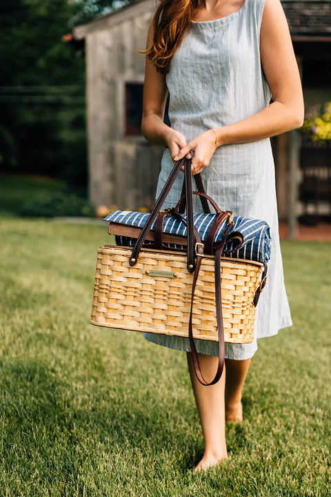 Handwoven Amish Picnic Basket 17 Inch – Seagrass And Leather Handles | Made In USA Millstream Home  Baskets