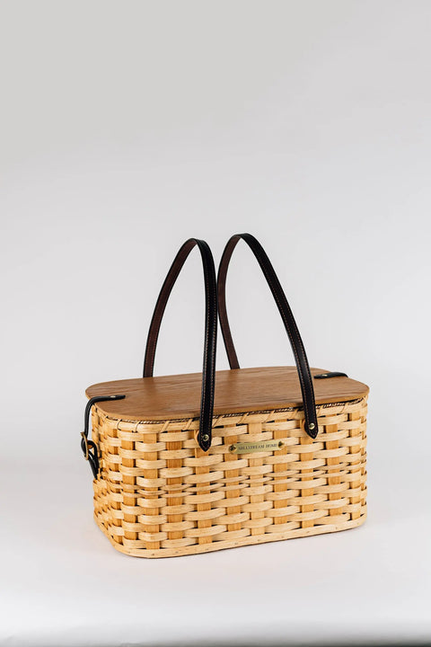 Handwoven Amish Picnic Basket 17 Inch – Seagrass And Leather Handles | Made In USA Millstream Home  Baskets