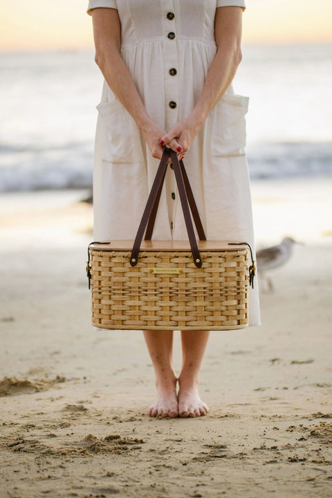 Handwoven Amish Picnic Basket 17 Inch – Seagrass And Leather Handles | Made In USA Millstream Home  Baskets
