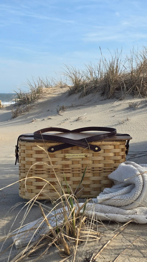 Handwoven Amish Picnic Basket 17 Inch – Seagrass And Leather Handles | Made In USA Millstream Home  Baskets