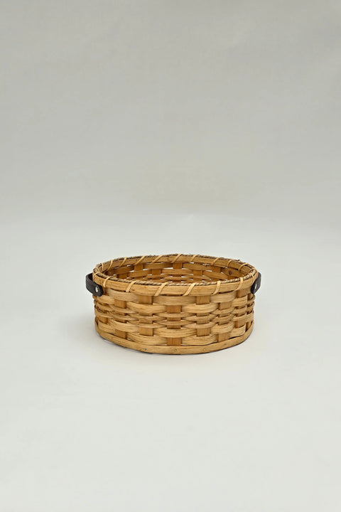 Handwoven Amish Round Basket 4x11 Inch – Rustic Bread Serving Tray with Leather Handles | Made in USA Millstream Home  Baskets