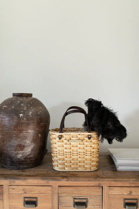 Handwoven Amish Small Market Basket 13.5 Inch – Seagrass & Leather Handles | Made in USA Millstream Home  Baskets