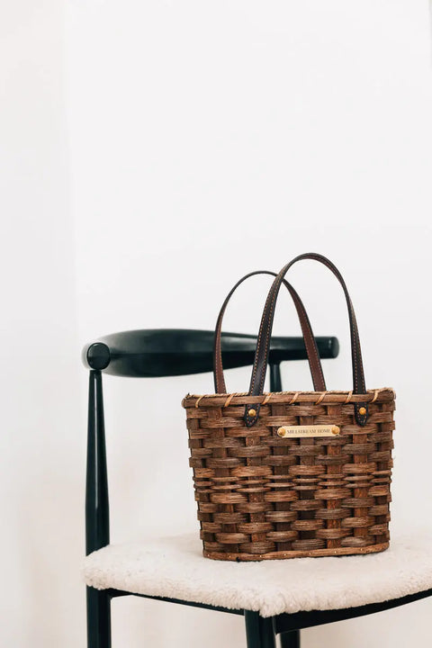 Handwoven Amish Small Market Basket 13.5 Inch – Seagrass & Leather Handles | Made in USA Millstream Home  Baskets
