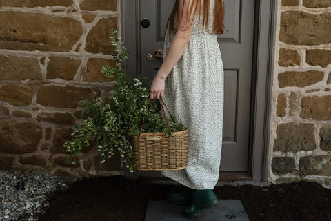 Handwoven Braided Reed Basket With Full Grain Leather Handles 12.5 Inch – Amish Craft | Made In USA Millstream Home  Baskets