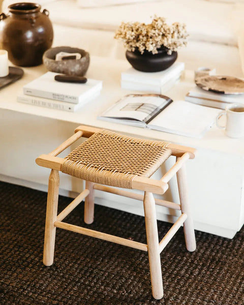 Handwoven Danish Cord Bench – 19x17x12 Inch White Oak Frame | Handmade Furniture Made in USA Millstream Home  Homegoods