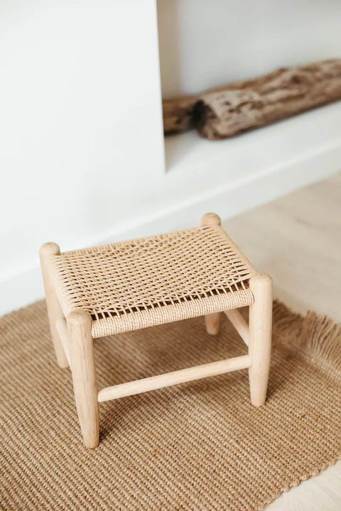Handwoven Danish Cord Footstool 11x14x11 Inch – White Oak Base | Handmade in USA Millstream Home  Homegoods