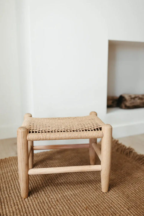 Handwoven Danish Cord Footstool 11x14x11 Inch – White Oak Base | Handmade in USA Millstream Home  Homegoods