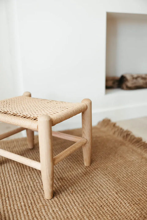 Handwoven Danish Cord Footstool 11x14x11 Inch – White Oak Base | Handmade in USA Millstream Home  Homegoods