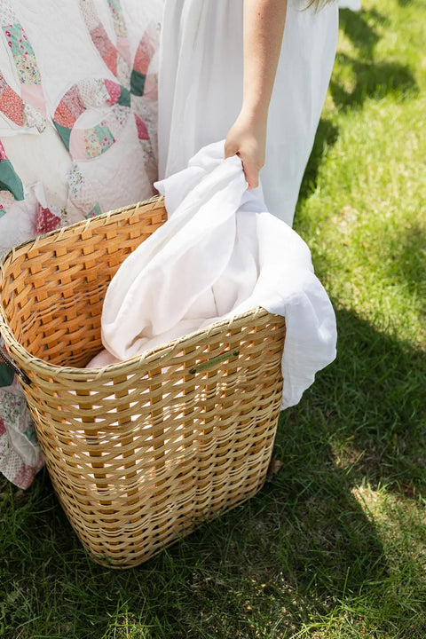 Handwoven Large Laundry Hamper 24x19x13 Inch – Seagrass & Wood Basket with Leather Handles | Made in USA Millstream Home  Baskets