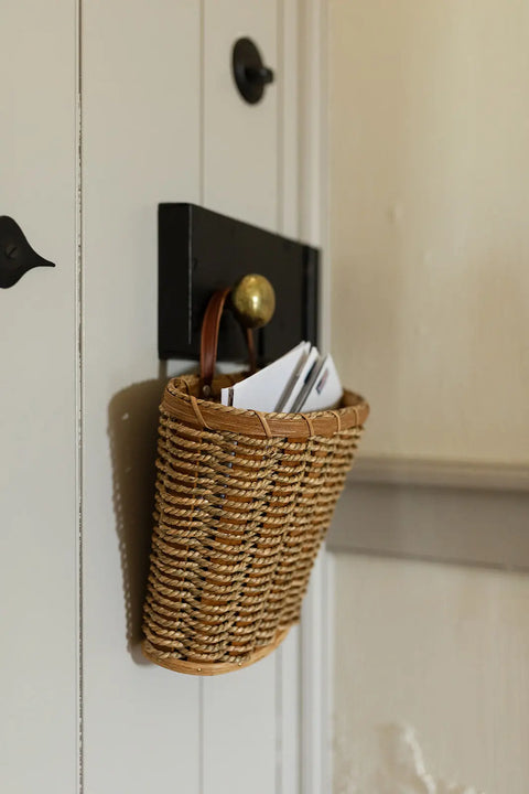 Handwoven Mail Organizer Basket 8x8x3 Inch with Leather Handle – Amish Craftsmanship | Made in USA Millstream Home  Baskets
