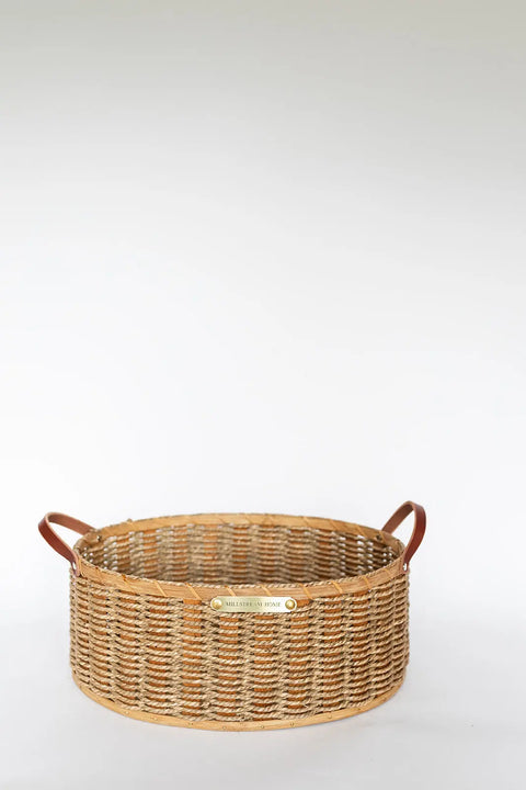 Handwoven Oval Nesting Basket With Full Grain Leather Handles – Decorative Storage | Made in USA Millstream Home  Baskets