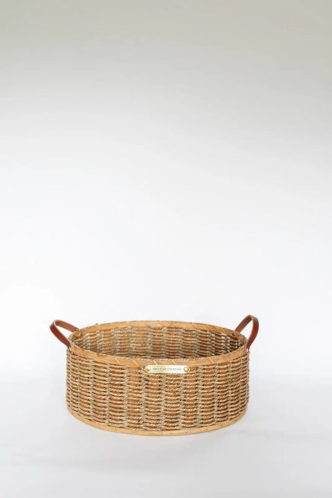 Handwoven Oval Nesting Basket With Full Grain Leather Handles – Decorative Storage | Made in USA Millstream Home  Baskets