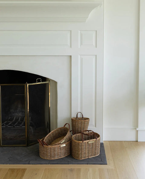 Handwoven Oval Nesting Basket With Full Grain Leather Handles – Decorative Storage | Made in USA Millstream Home  Baskets