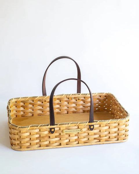 Handwoven Rustic Garden Basket 20x12 Inch with Leather Handles – Amish Craft | Made in USA Millstream Home  Baskets
