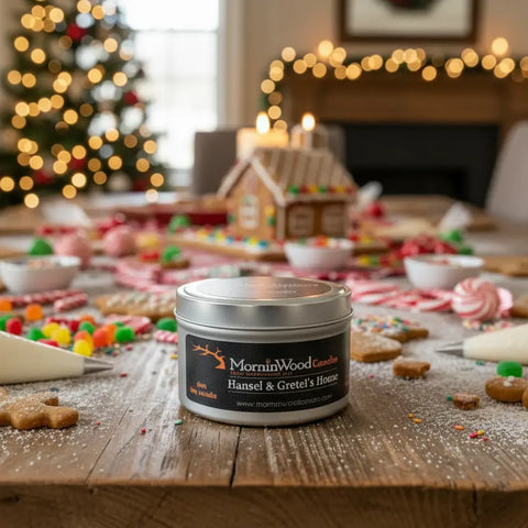 Hansel & Gretel Inspired Soy Candle – 7oz Tin with Holiday Spice Fragrance | Handcrafted in USA MorninWood Candles  Candles