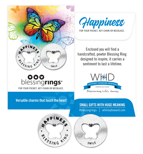 Happiness Blessing Ring Charm – Handcrafted Recycled Pewter Token With Butterfly Cutout | Made in USA Gift Accessory Whitney Howard Designs  Blessing Ring