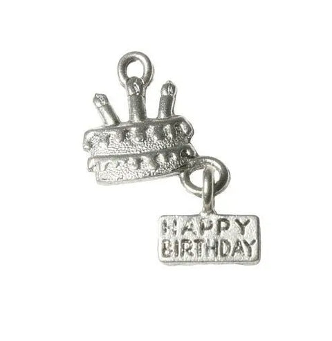 Happy Birthday Pewter Charm – Handmade Birthday Cake Jewelry Accent | Made in USA with Stainless Steel Ring Michelle Marie Boutique 