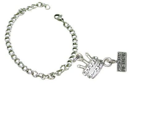 Happy Birthday Pewter Charm – Handmade Birthday Cake Jewelry Accent | Made in USA with Stainless Steel Ring Michelle Marie Boutique 