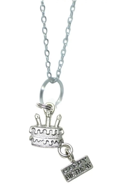 Happy Birthday Pewter Charm – Handmade Birthday Cake Jewelry Accent | Made in USA with Stainless Steel Ring Michelle Marie Boutique 