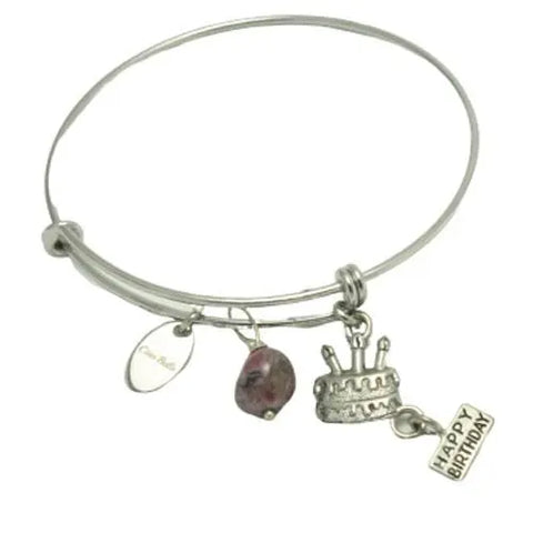 Happy Birthday Pewter Charm – Handmade Birthday Cake Jewelry Accent | Made in USA with Stainless Steel Ring Michelle Marie Boutique 