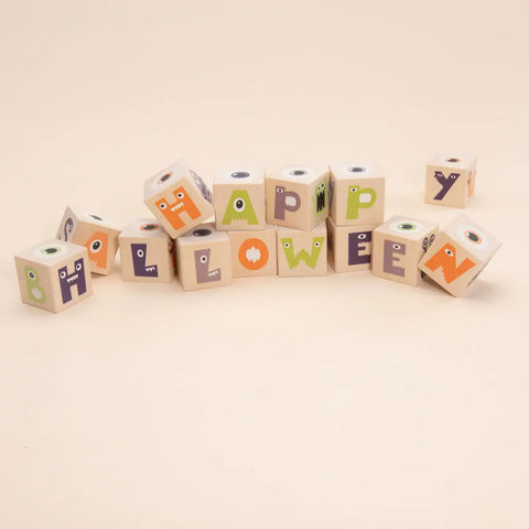 Happy Halloween Monster Alphabet Blocks – 1.75 Inch Educational Wooden Cubes for Toddlers | Made in USA by Uncle Goose Uncle Goose  Decor