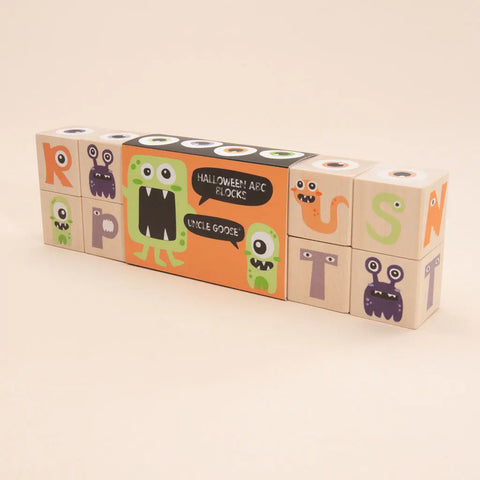 Happy Halloween Monster Alphabet Blocks – 1.75 Inch Educational Wooden Cubes for Toddlers | Made in USA by Uncle Goose Uncle Goose  Decor