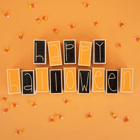Happy Halloween Wooden Letter Blocks – 14-Piece Decorative Set 3.5 Inch Made in USA | Uncle Goose Seasonal Decor Uncle Goose  Decor
