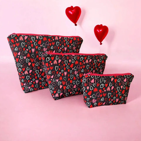 Hearts - Makeup Bag/ Cosmetic Pouch (Different Sizes) Frances Farm & Craft  Cosmetic bags