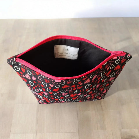 Hearts Pattern Makeup Bag Trio – Small, Medium, Large Cosmetic Pouches with Zipper | Handmade in USA Frances Farm & Craft  Cosmetic bags