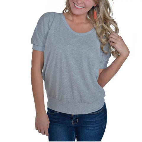 Heather Grey Organic Cotton Dolman Sleeve Tee – Lightweight Scoop Neck Casual Top | Made in USA Spiritex | Sustainable Apparel  Women's Tees & Tanks