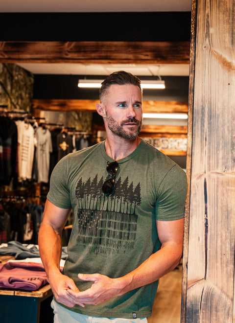 Heathered Army Comfort Fit Shirt 50 Cotton 50 Polyester Made in USA Fireside Pine  Men's Shirt