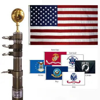 Heavy-Duty 7-Pack 20 Ft Telescoping Flagpoles with Military Flags – Veterans Park Display Kit | Made in USA Freedom Flag and Pole 