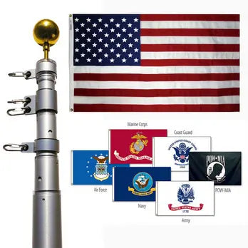 Heavy-Duty 7-Pack 20 Ft Telescoping Flagpoles with Military Flags – Veterans Park Display Kit | Made in USA Freedom Flag and Pole 