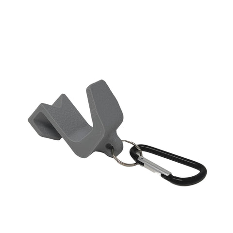 The Chatelet Manufacturing Carabiner Fence Holder features a gray plastic, textured hook attached to a black carabiner clip, shown on a white background.